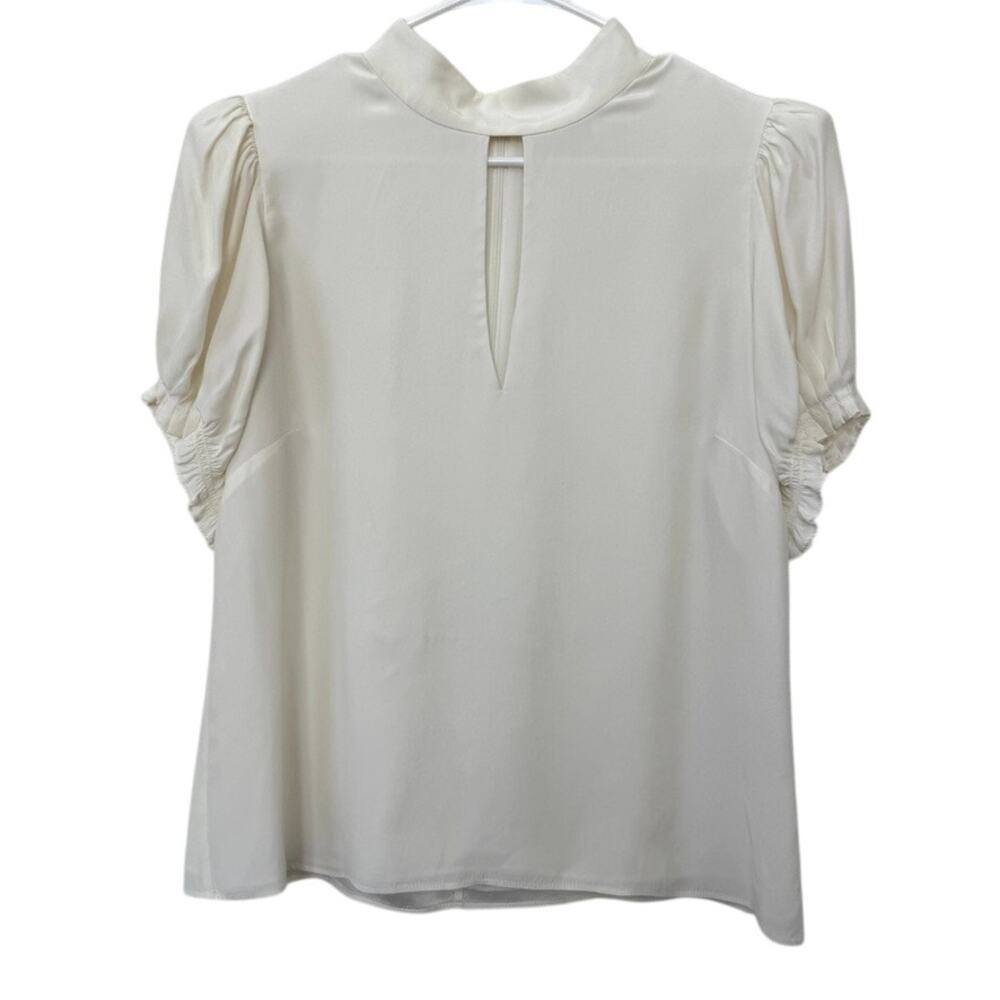 FRAME Silk Blouse Off White Puff‎ Sleeve Keyhole Top Feminine Classic L